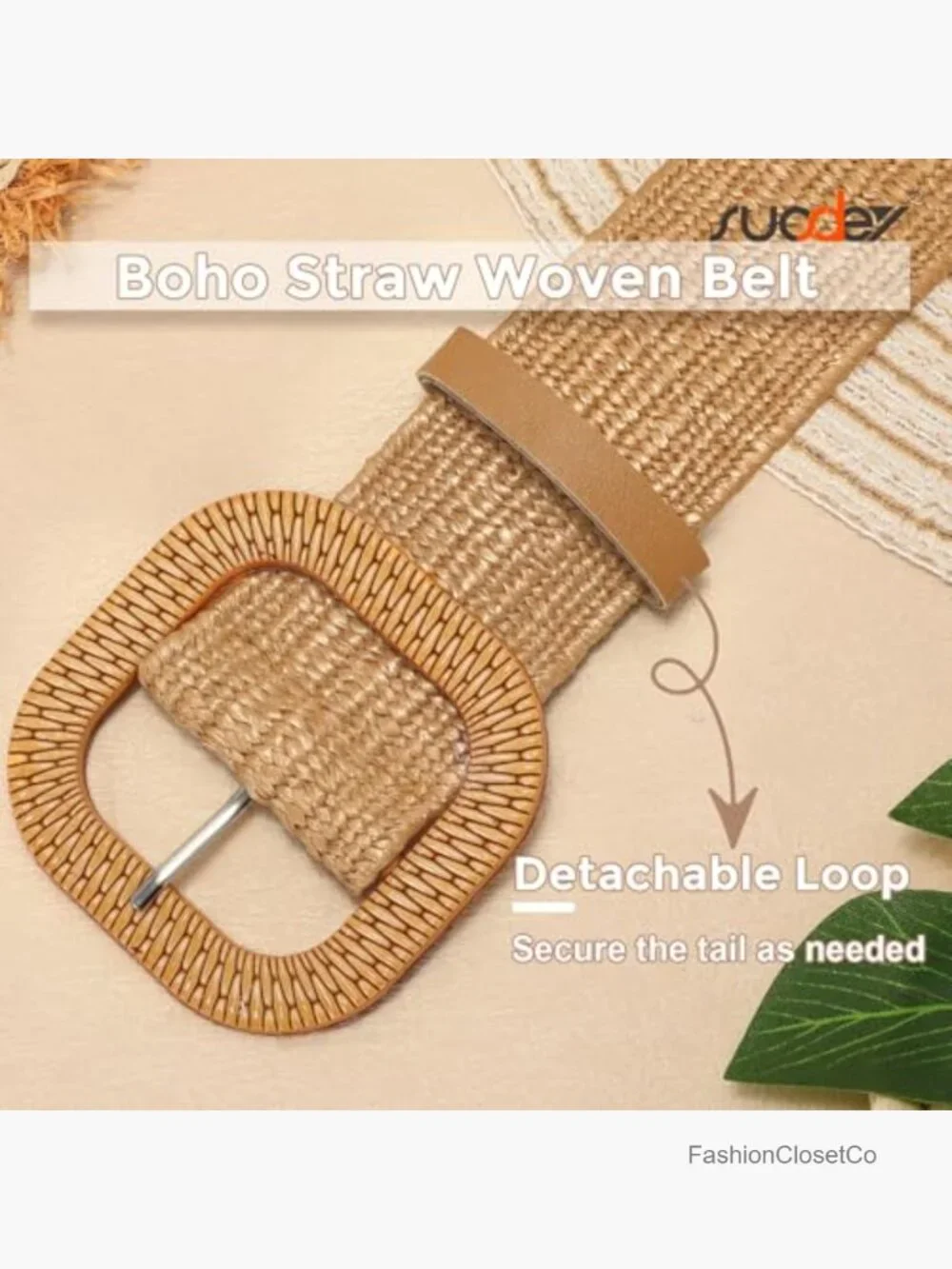 Straw Woven Stretchy Waist Belt for Women Dresses - Wide Boho Elastic Belt with